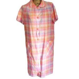 Vintage 60s Pastel Pink Plaid House Dress